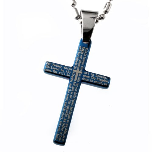Stainless Steel Prayer Cross Double Interlocking Ring Men Women Pendant Necklace